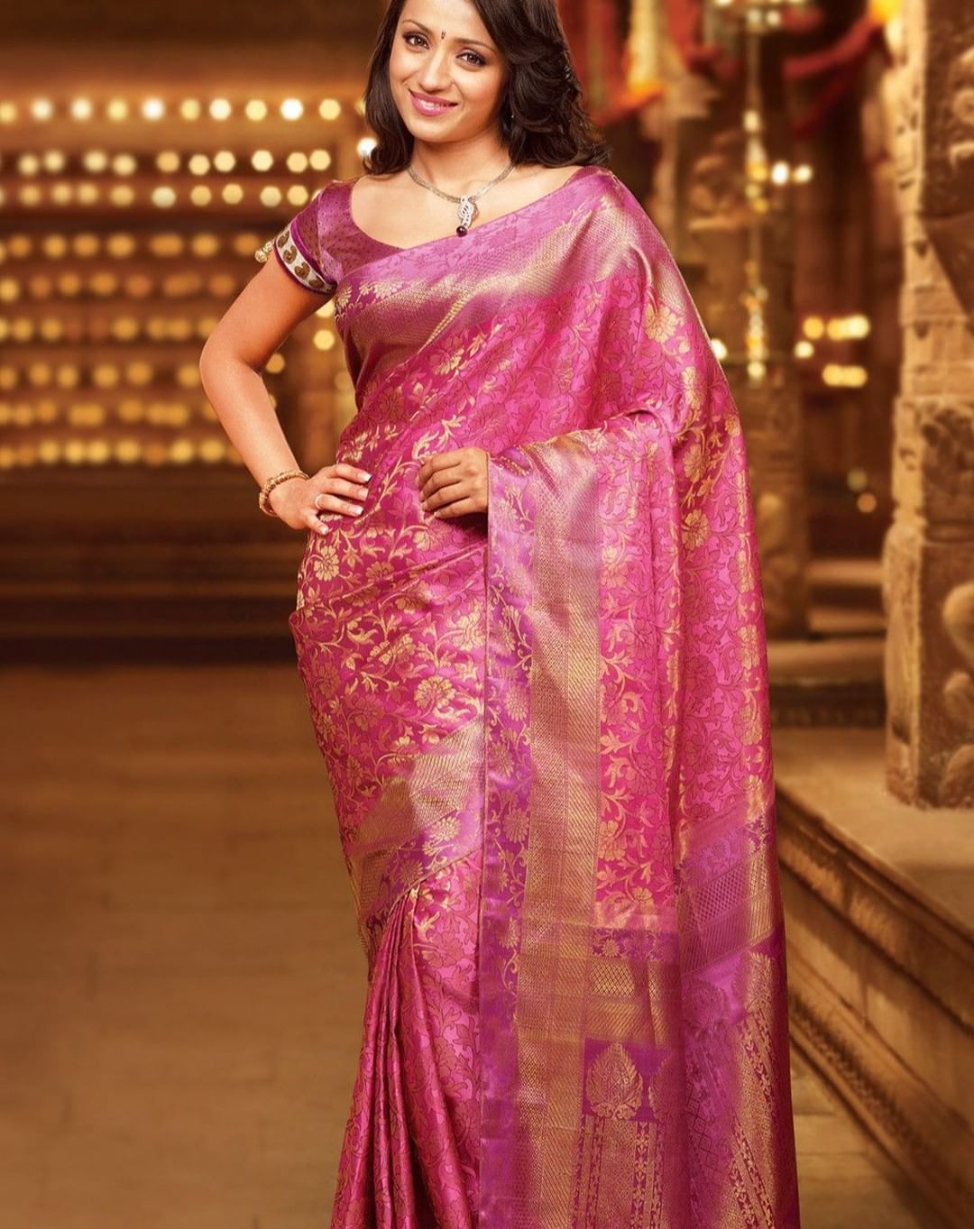 Radiant Pink Banarasi Silk Saree with Gold Zari Work