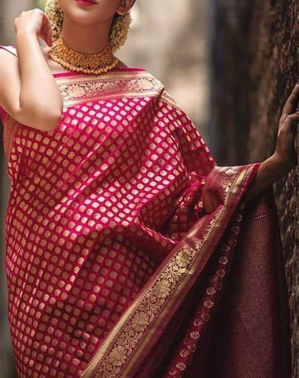 Radiant Pink and Gold Banarasi Silk Saree